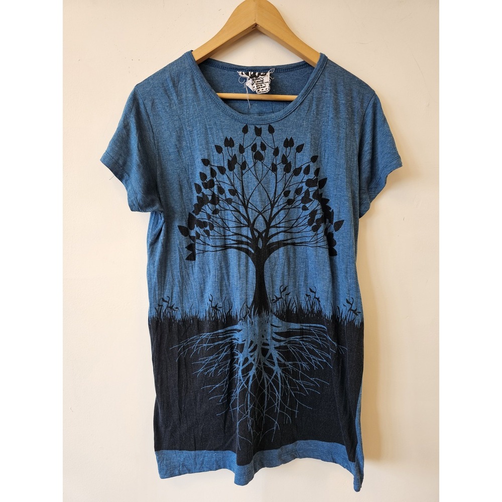 Y2K Sure Design Shirt Womens Medium Blue Tree of Life Graphic Short Sleeve Tee